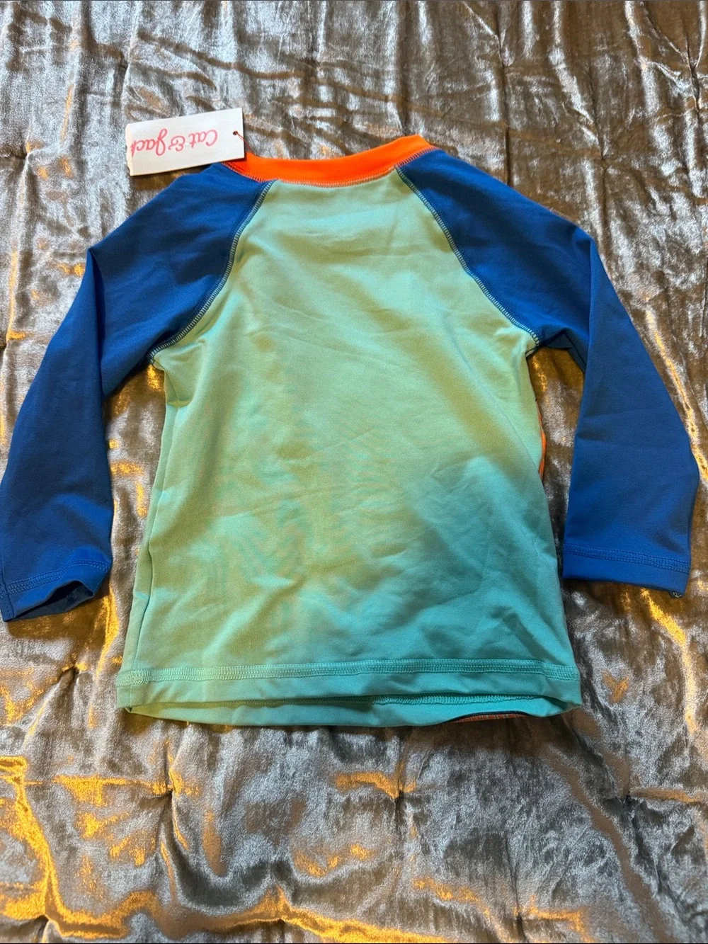 Kids Dino Rash Guard Swim Top - Blue, Aqua & Orange